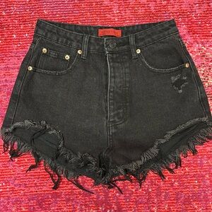 High waisted black denim shorts